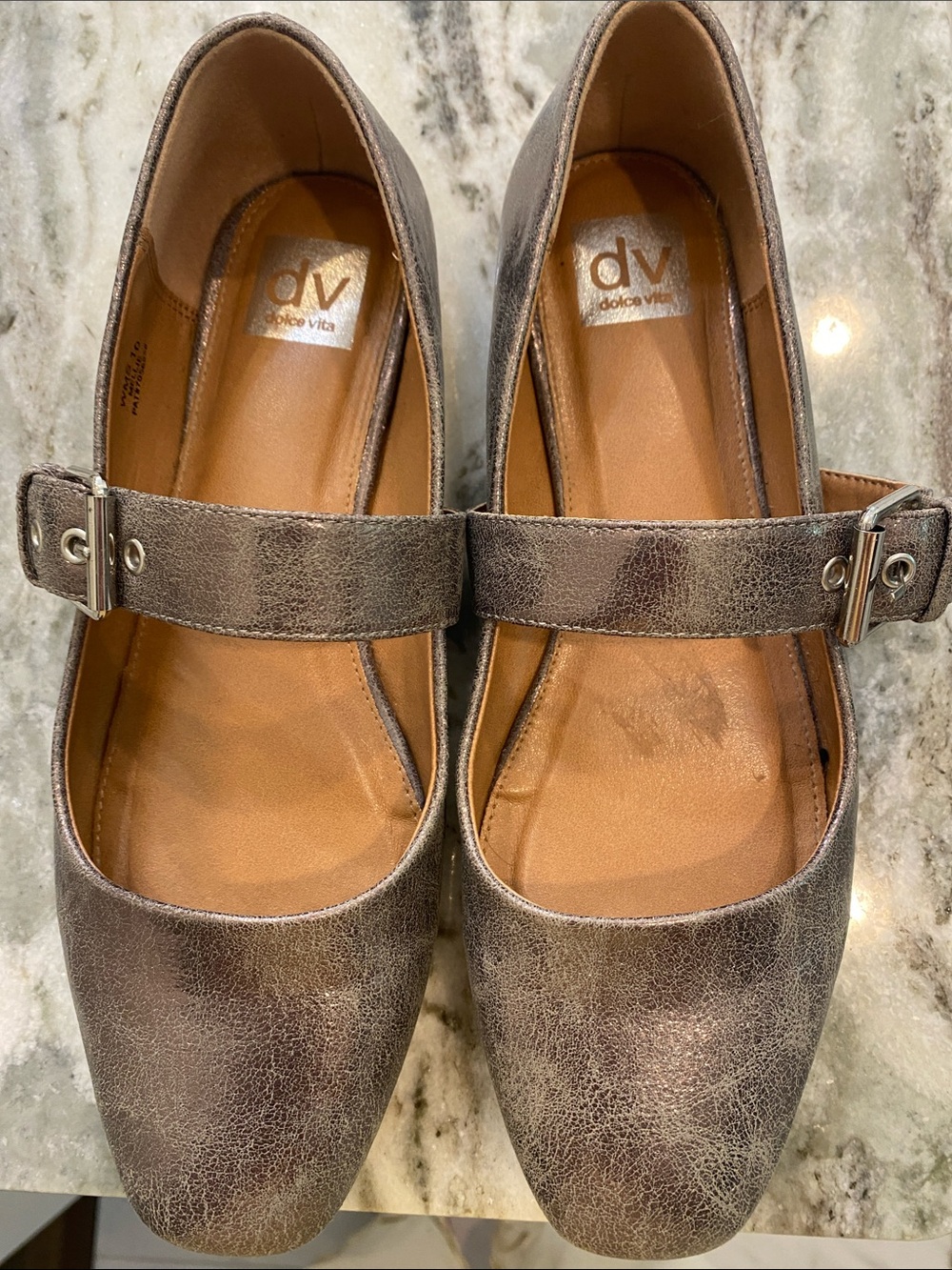 Dolce Vita Metallic Pewter Mary Jane Flats with Buckle